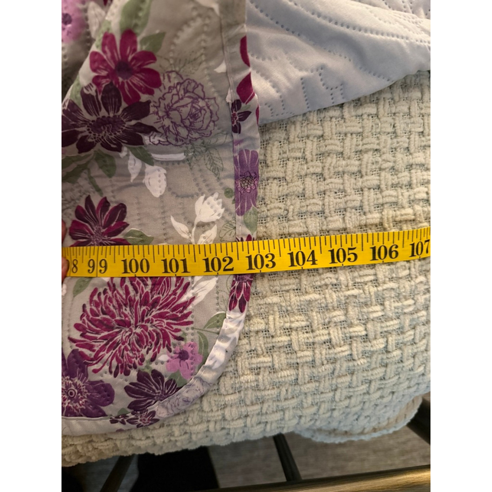 Floral Quilt Bedspread Set 3 Pc Full Queen Purple Green Quilted Coverlet w Shams - Picture 6 of 8